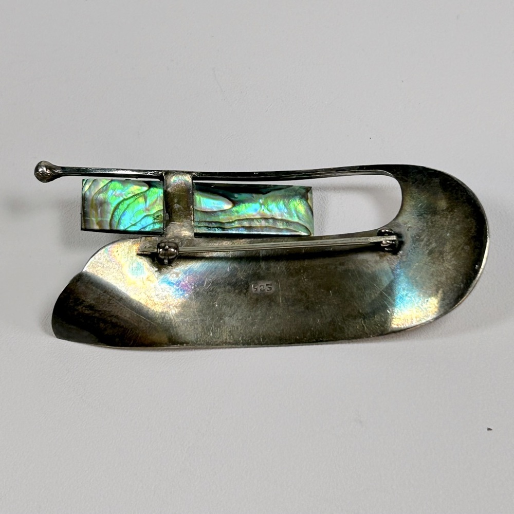 Unique Artisan Vintage Large Sterling Silver 925 heave Abalone Brooch Pin OOAK - Picture 3 of 9